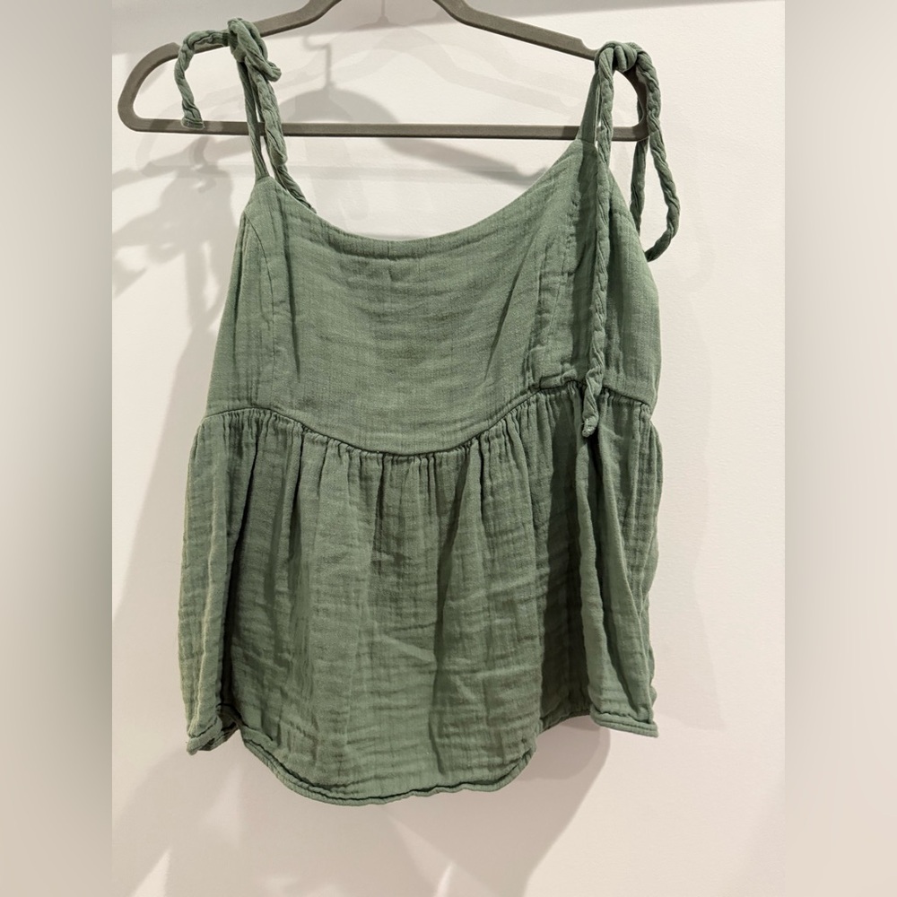 Sage tie strap tank, muslin material